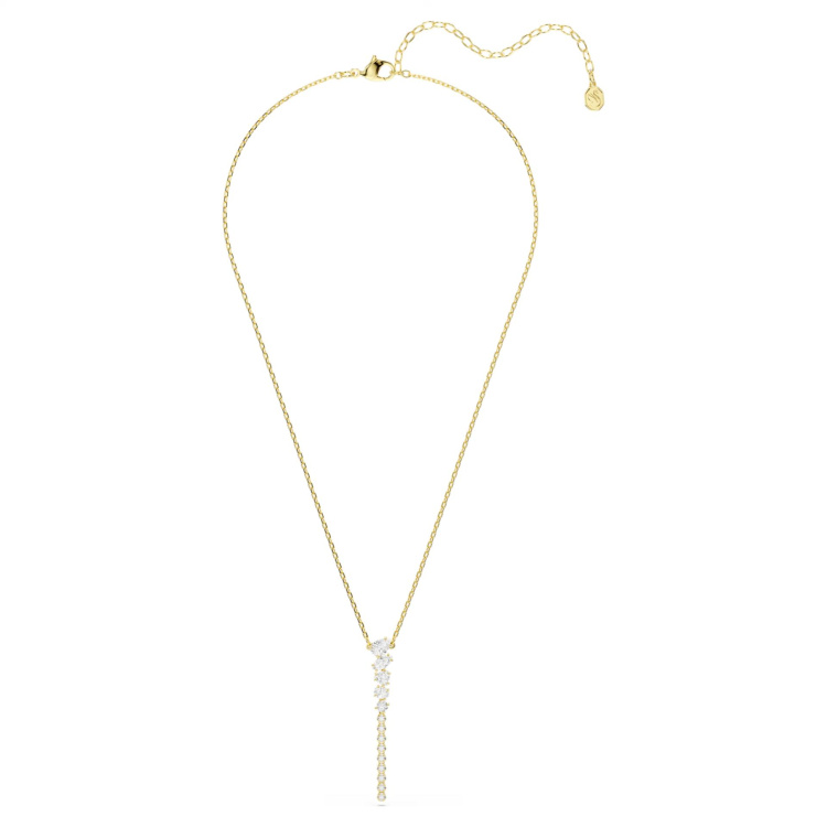 Mesmera Y necklace Mixed cuts, White, 18K gold finish